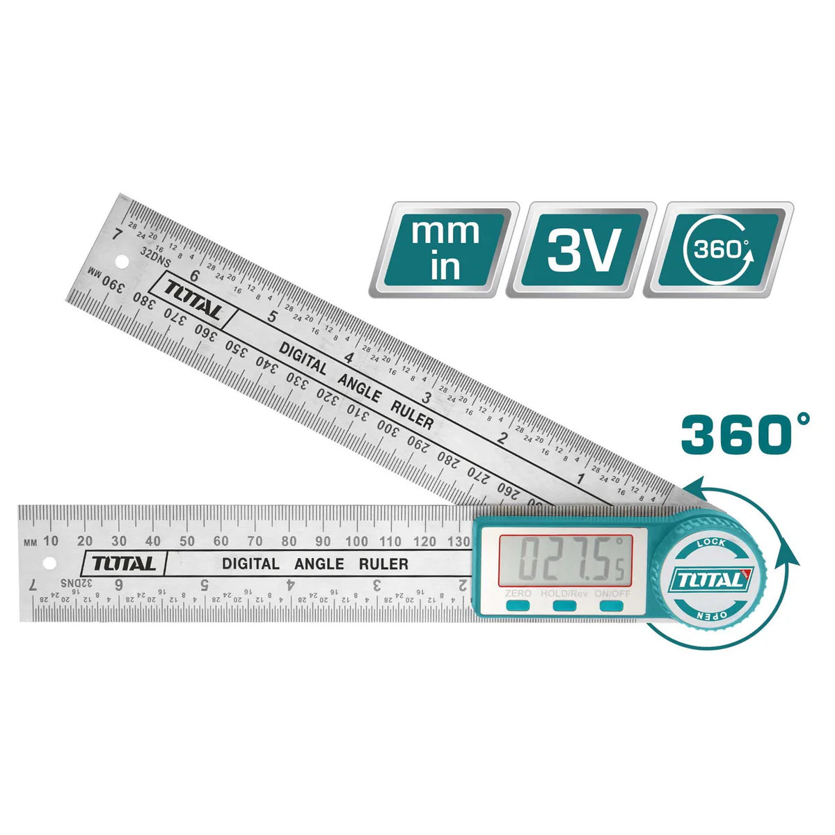 Total TMT333601 Digital Angle Ruler 360° Protractor Total